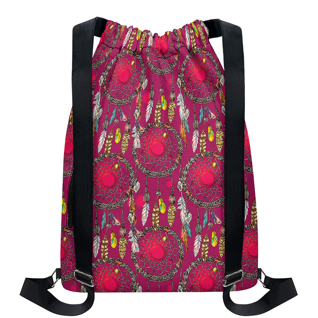 Purple Native Dream Catcher Print Drawstring Backpack
