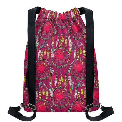 Purple Native Dream Catcher Print Drawstring Backpack