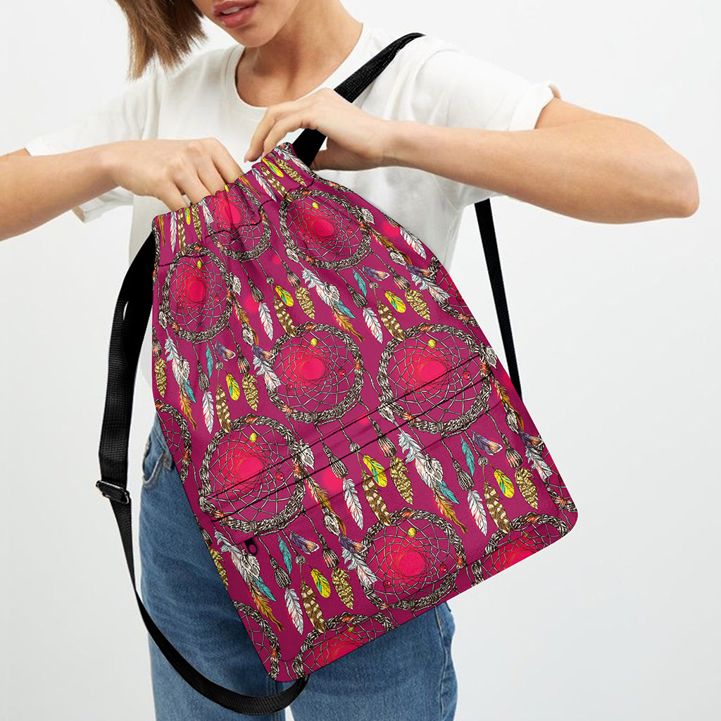 Purple Native Dream Catcher Print Drawstring Backpack