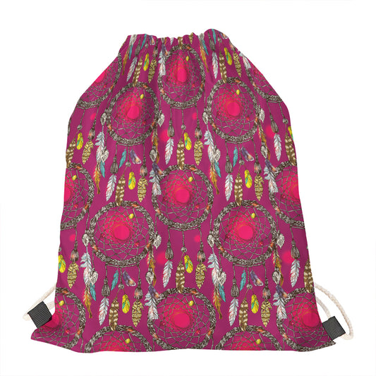Purple Native Dream Catcher Print Drawstring Bag
