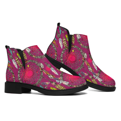 Purple Native Dream Catcher Print Flat Ankle Boots