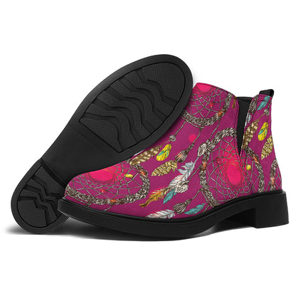Purple Native Dream Catcher Print Flat Ankle Boots