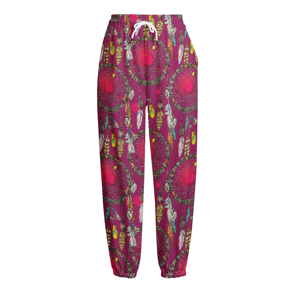Purple Native Dream Catcher Print Fleece Lined Knit Pants