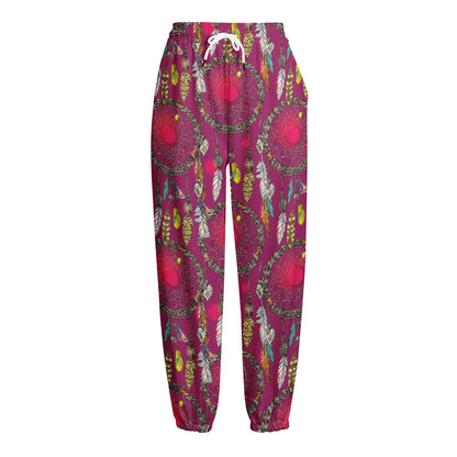 Purple Native Dream Catcher Print Fleece Lined Knit Pants