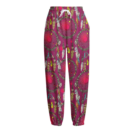 Purple Native Dream Catcher Print Fleece Lined Knit Pants