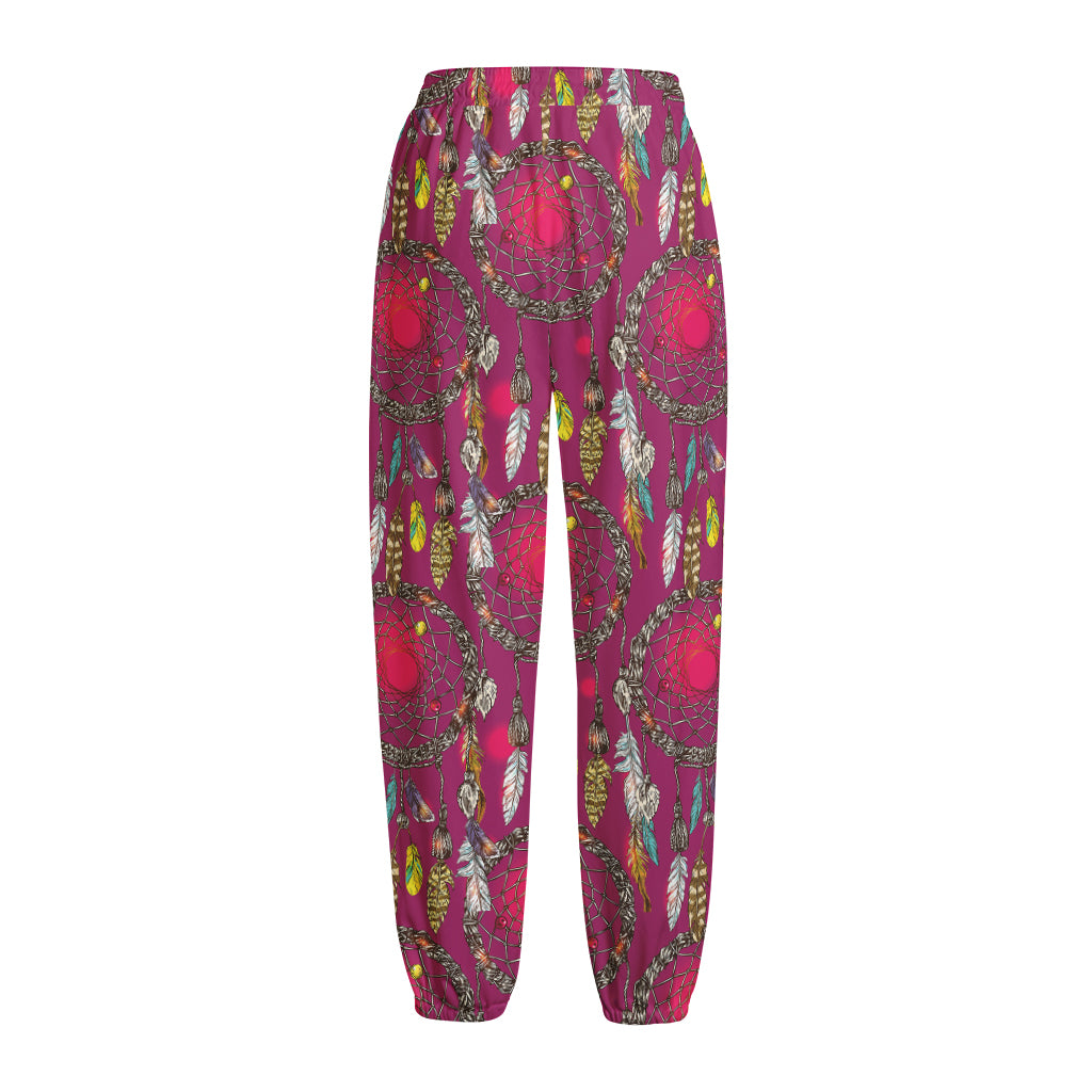 Purple Native Dream Catcher Print Fleece Lined Knit Pants