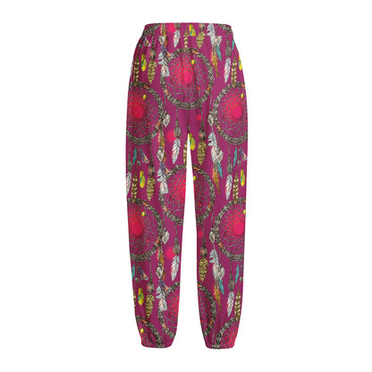 Purple Native Dream Catcher Print Fleece Lined Knit Pants