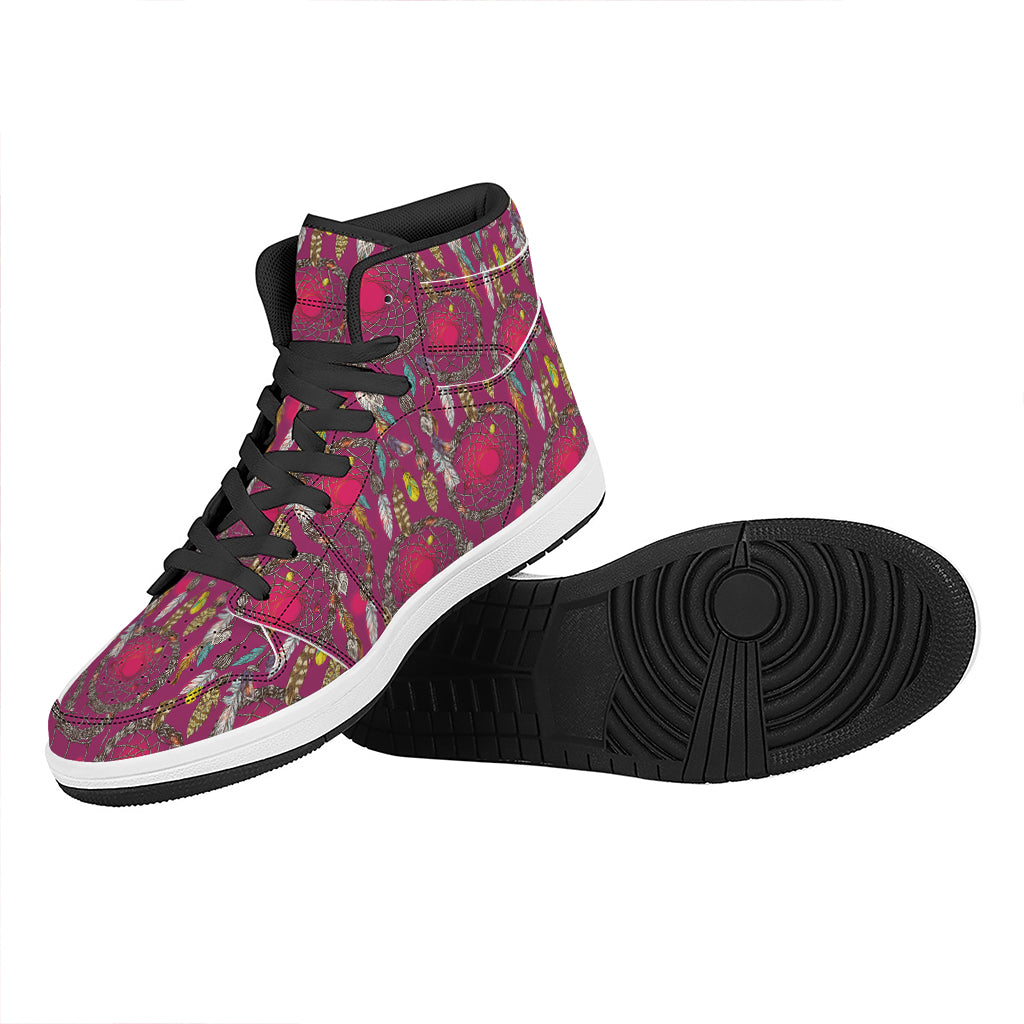Purple Native Dream Catcher Print High Top Leather Sneakers
