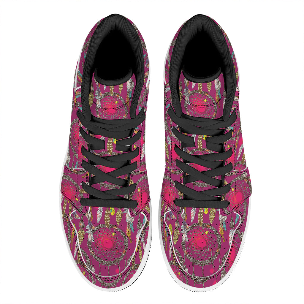 Purple Native Dream Catcher Print High Top Leather Sneakers