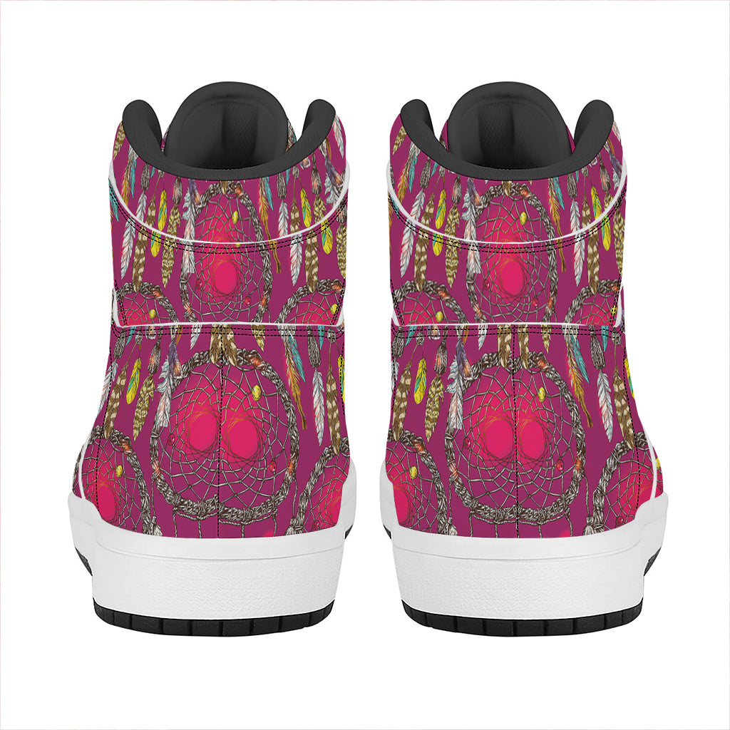 Purple Native Dream Catcher Print High Top Leather Sneakers
