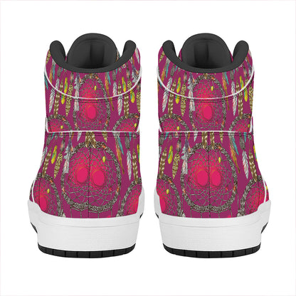 Purple Native Dream Catcher Print High Top Leather Sneakers