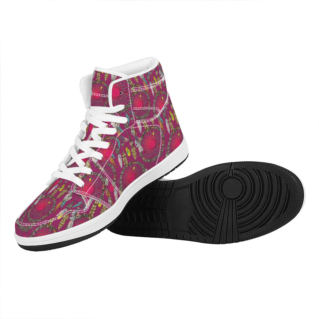 Purple Native Dream Catcher Print High Top Leather Sneakers