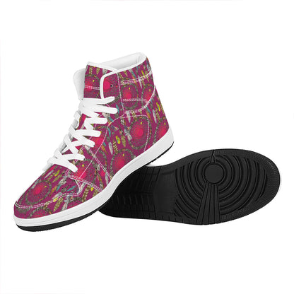 Purple Native Dream Catcher Print High Top Leather Sneakers