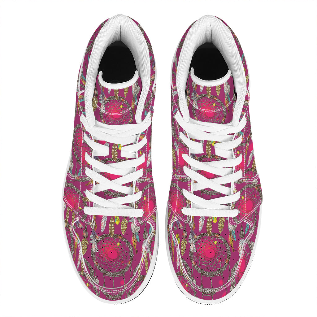 Purple Native Dream Catcher Print High Top Leather Sneakers