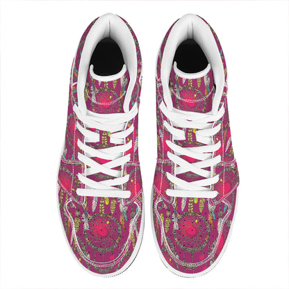 Purple Native Dream Catcher Print High Top Leather Sneakers