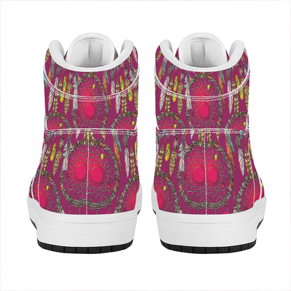 Purple Native Dream Catcher Print High Top Leather Sneakers
