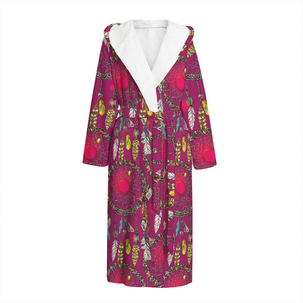 Purple Native Dream Catcher Print Hooded Bathrobe