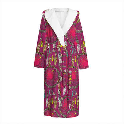 Purple Native Dream Catcher Print Hooded Bathrobe