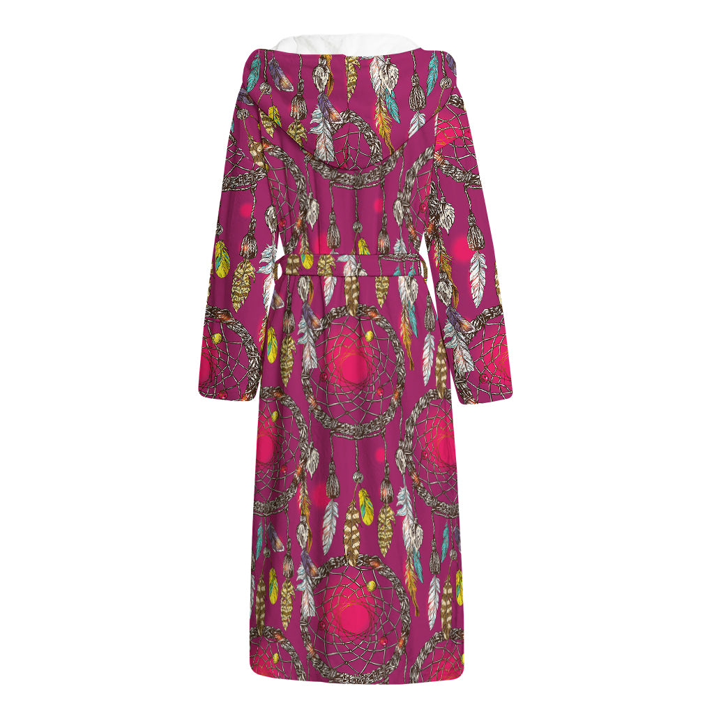 Purple Native Dream Catcher Print Hooded Bathrobe