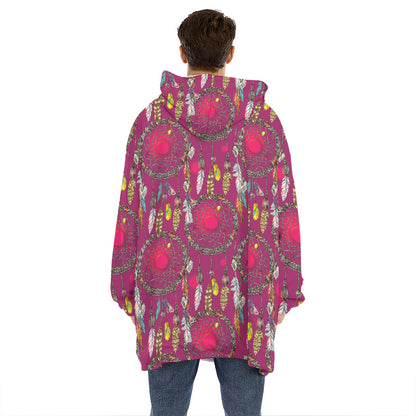 Purple Native Dream Catcher Print Hoodie Blanket