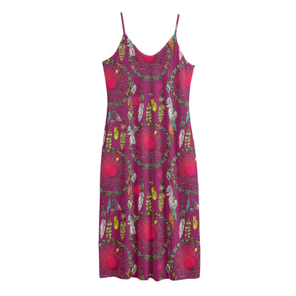 Purple Native Dream Catcher Print Jersey Midi Cami Dress