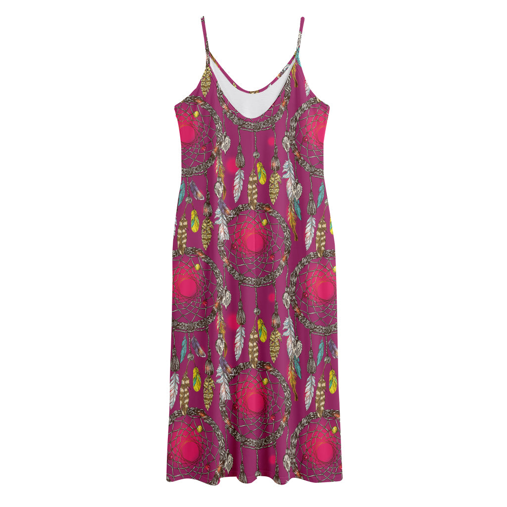 Purple Native Dream Catcher Print Jersey Midi Cami Dress