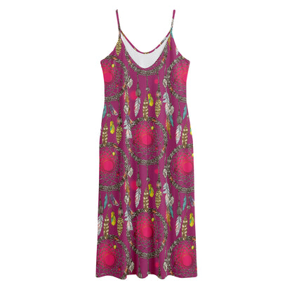 Purple Native Dream Catcher Print Jersey Midi Cami Dress