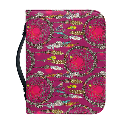 Purple Native Dream Catcher Print Leather Bible Cover