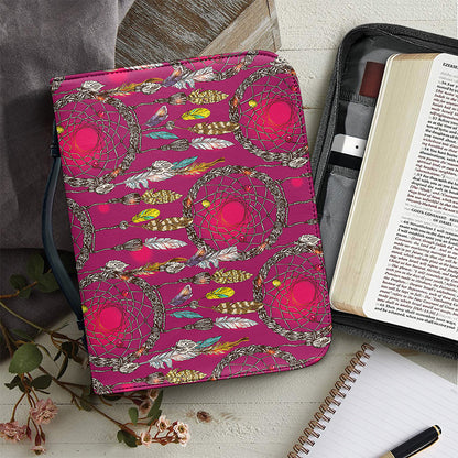 Purple Native Dream Catcher Print Leather Bible Cover