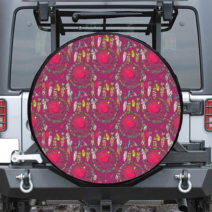 Purple Native Dream Catcher Print Leather Spare Tire Cover