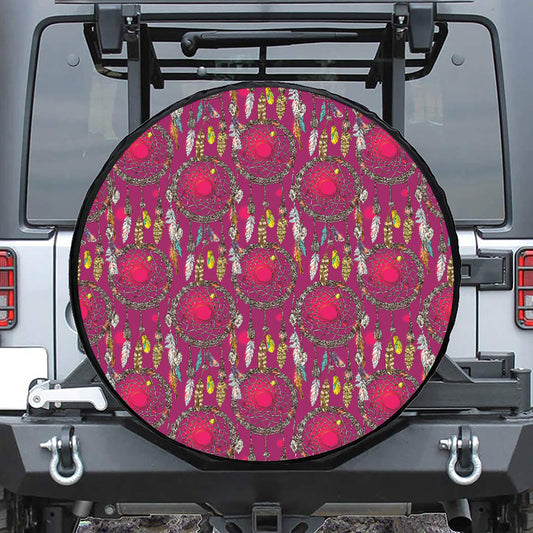 Purple Native Dream Catcher Print Leather Spare Tire Cover