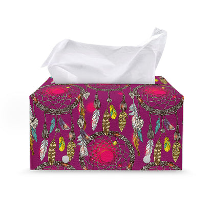 Purple Native Dream Catcher Print Leather Tissue Box Cover