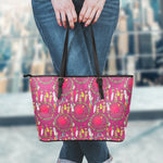 Purple Native Dream Catcher Print Leather Tote Bag