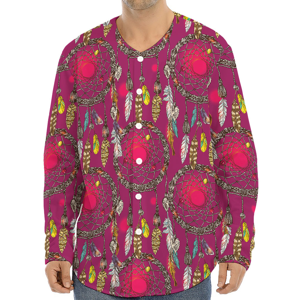 Purple Native Dream Catcher Print Long Sleeve Baseball Jersey