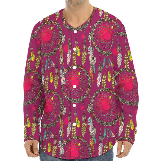 Purple Native Dream Catcher Print Long Sleeve Baseball Jersey
