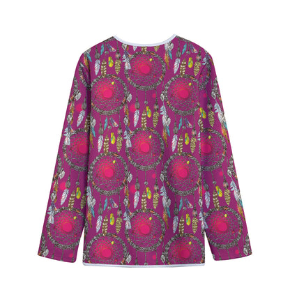 Purple Native Dream Catcher Print Long Sleeve Short Coat