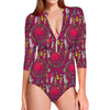 Purple Native Dream Catcher Print Long Sleeve Swimsuit