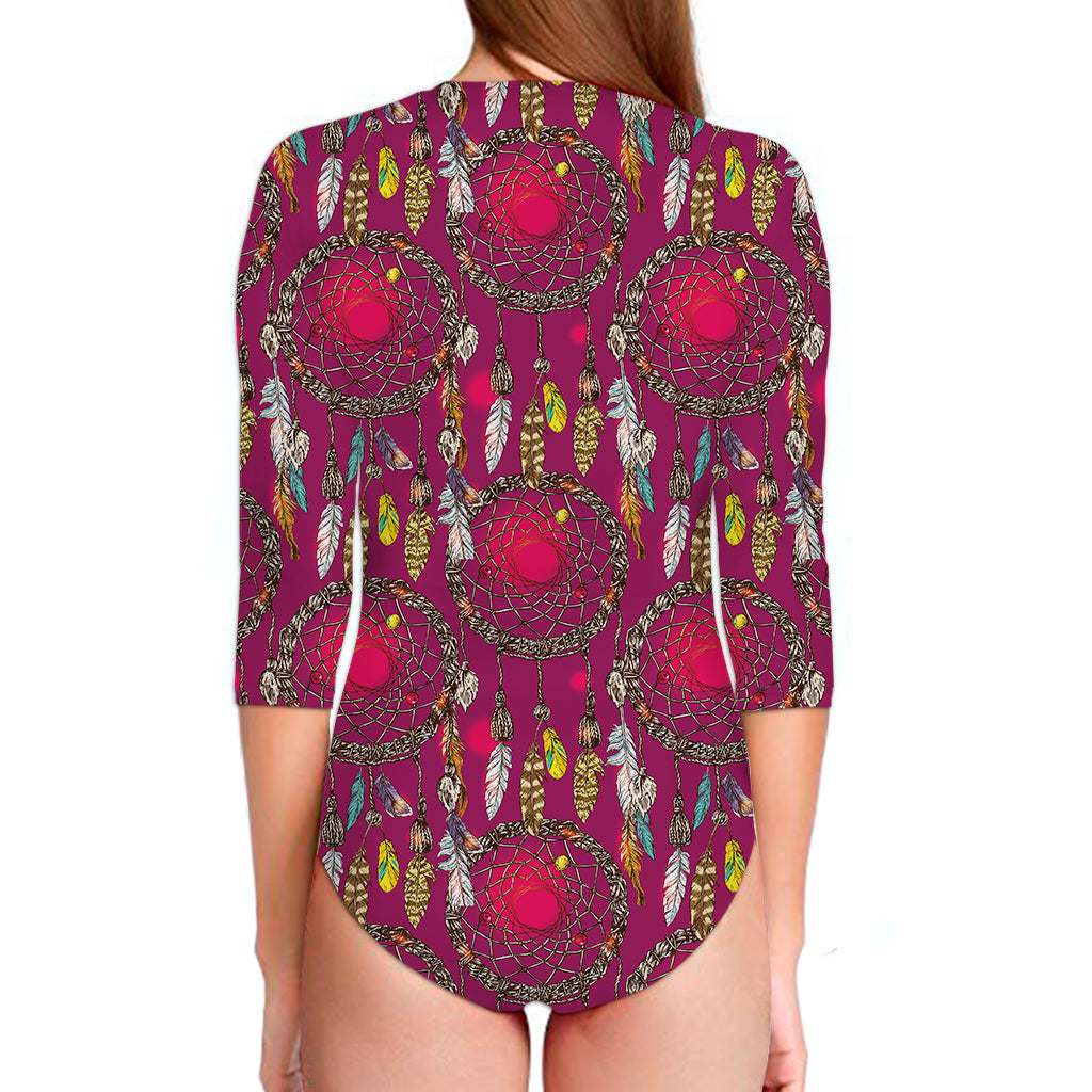 Purple Native Dream Catcher Print Long Sleeve Swimsuit