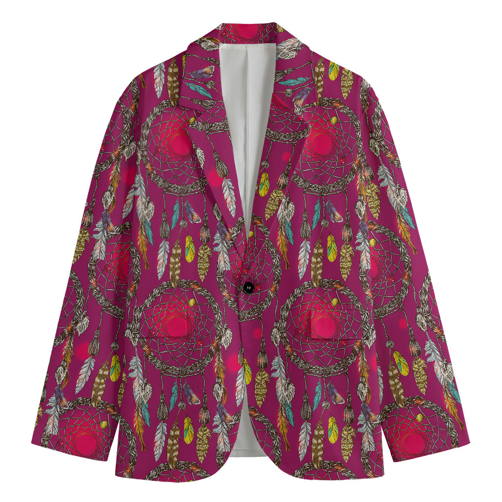 Purple Native Dream Catcher Print Men's Cotton Blazer