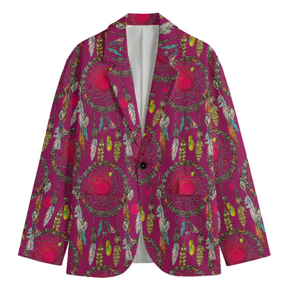 Purple Native Dream Catcher Print Men's Cotton Blazer