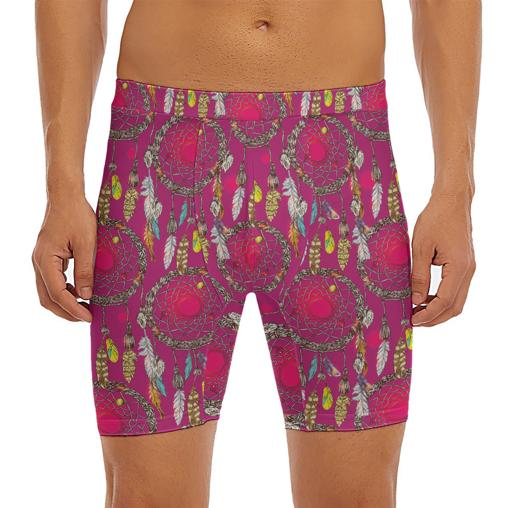 Purple Native Dream Catcher Print Men's Long Boxer Briefs