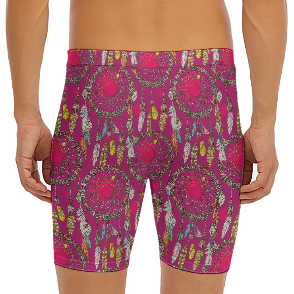 Purple Native Dream Catcher Print Men's Long Boxer Briefs