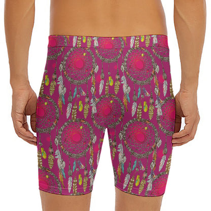 Purple Native Dream Catcher Print Men's Long Boxer Briefs