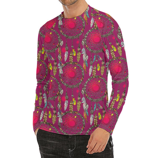 Purple Native Dream Catcher Print Men's Long Sleeve Rash Guard