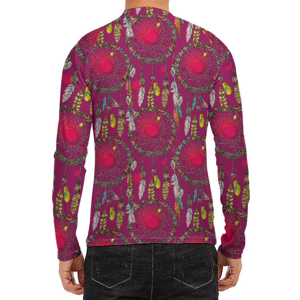 Purple Native Dream Catcher Print Men's Long Sleeve Rash Guard