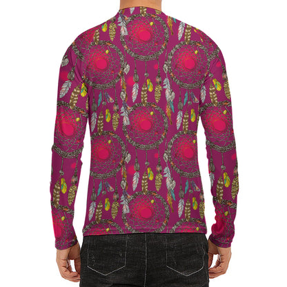 Purple Native Dream Catcher Print Men's Long Sleeve Rash Guard