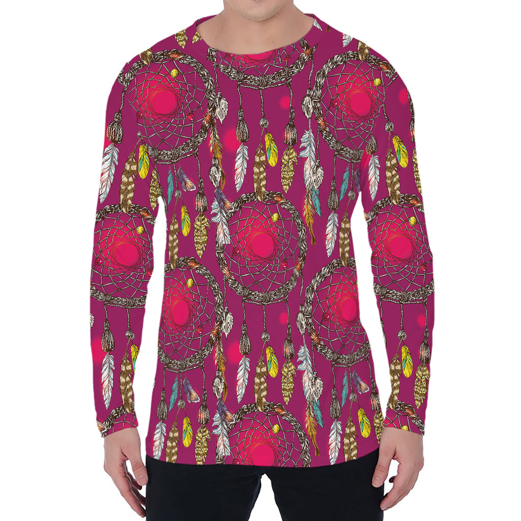 Purple Native Dream Catcher Print Men's Long Sleeve T-Shirt