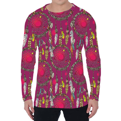 Purple Native Dream Catcher Print Men's Long Sleeve T-Shirt