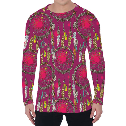 Purple Native Dream Catcher Print Men's Long Sleeve T-Shirt
