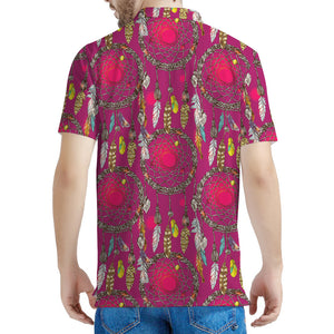 Purple Native Dream Catcher Print Men's Polo Shirt